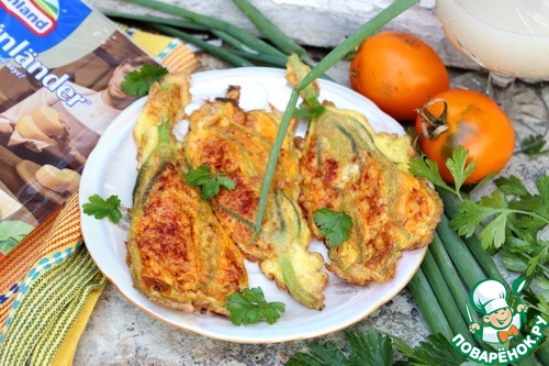 Цветы кабачков, фаршированные фаршем и сыром Цветы кабачков, фаршированные фаршем и сыром