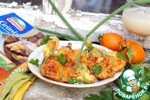 Цветы кабачков, фаршированные фаршем и сыром Цветы кабачков, фаршированные фаршем и сыром