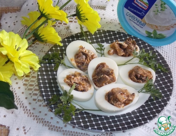 Фаршированные яйца с грибами и сыром Фаршированные яйца с грибами и сыром