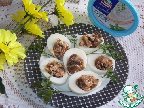 Фаршированные яйца с грибами и сыром Фаршированные яйца с грибами и сыром