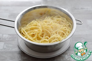 Паста лингвини с ветчиной и кальмарами Паста лингвини с ветчиной и кальмарами