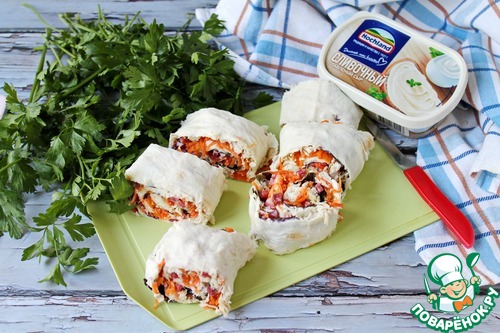 Рулет из лаваша с сыром и курицей Рулет из лаваша с сыром и курицей