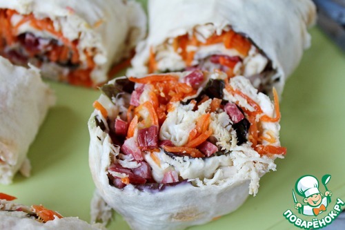 Рулет из лаваша с сыром и курицей Рулет из лаваша с сыром и курицей