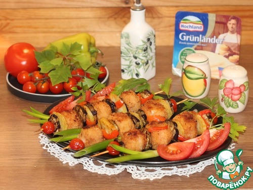 Шашлычки из крокетов с сыром и овощами