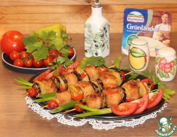 Шашлычки из крокетов с сыром и овощами