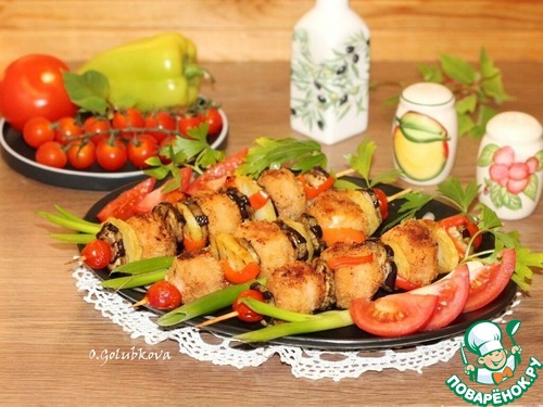 Шашлычки из крокетов с сыром и овощами