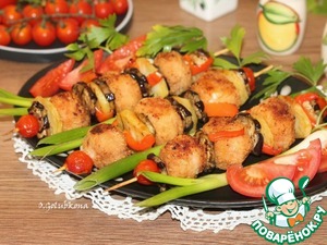 Шашлычки из крокетов с сыром и овощами