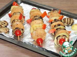 Шашлычки из крокетов с сыром и овощами