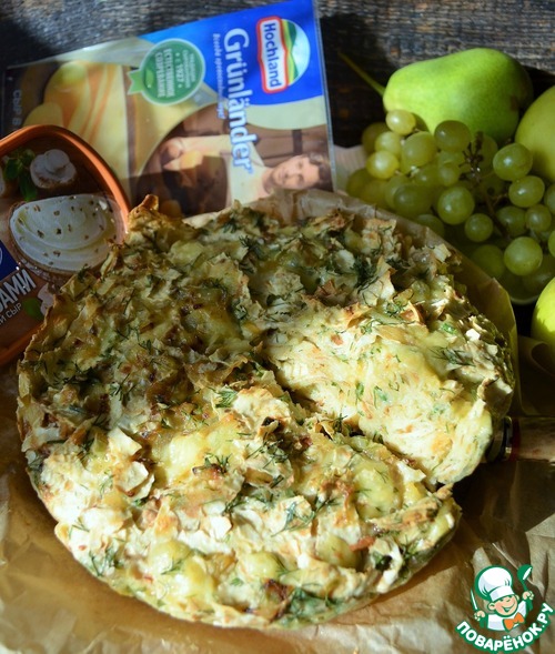 Сырный пирог из лаваша с жареным луком