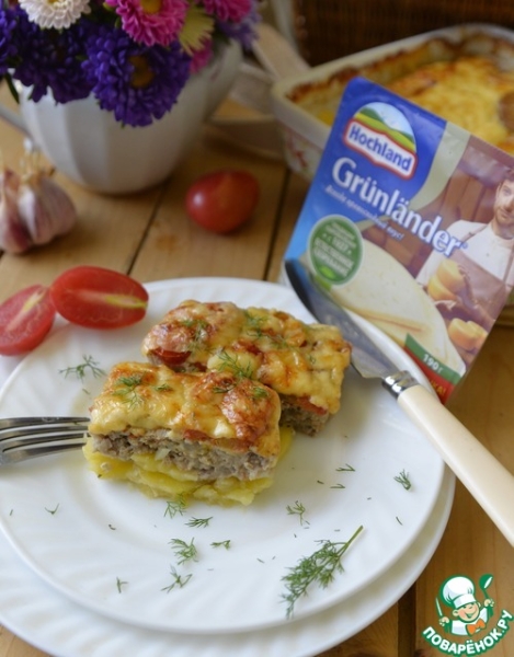 Запеканка из картофеля, фарша и сыра