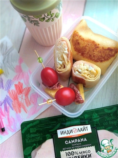 Блины с рисом, яйцом и ветчиной Блины с рисом, яйцом и ветчиной