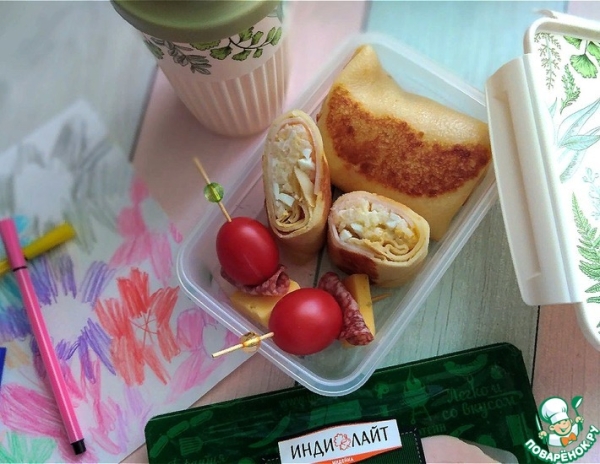 Блины с рисом, яйцом и ветчиной Блины с рисом, яйцом и ветчиной