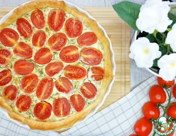 Пирог с творожным сыром и томатами