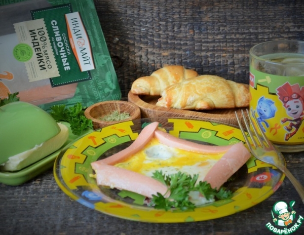 Яичница с сосисками "Весёлая геометрия" Яичница с сосисками "Весёлая геометрия"