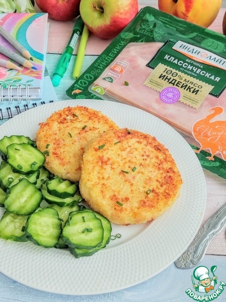 Картофельно-творожные котлеты с ветчиной Картофельно-творожные котлеты с ветчиной