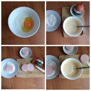 Колбаса в кляре с яйцом-пашот Колбаса в кляре с яйцом-пашот