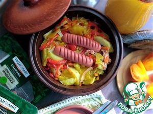 Овощи, запечённые с ветчиной и сосисками Овощи, запечённые с ветчиной и сосисками