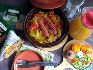 Овощи, запечённые с ветчиной и сосисками Овощи, запечённые с ветчиной и сосисками
