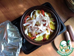 Овощи, запечённые с ветчиной и сосисками Овощи, запечённые с ветчиной и сосисками