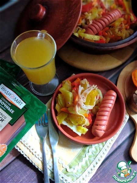 Овощи, запечённые с ветчиной и сосисками Овощи, запечённые с ветчиной и сосисками