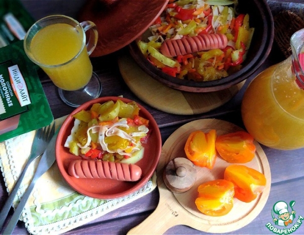 Овощи, запечённые с ветчиной и сосисками Овощи, запечённые с ветчиной и сосисками