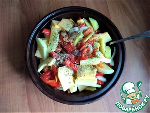 Овощи, запечённые с ветчиной и сосисками Овощи, запечённые с ветчиной и сосисками