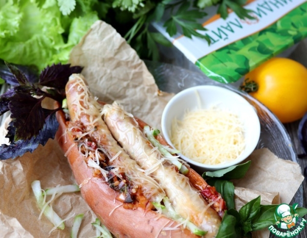 Саб-сэндвич из батата с колбасками Саб-сэндвич из батата с колбасками