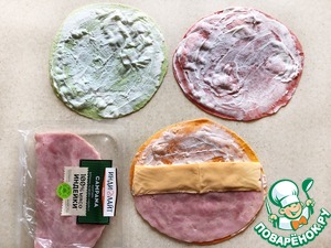 Завитки из тортильи с ветчиной и сыром Завитки из тортильи с ветчиной и сыром