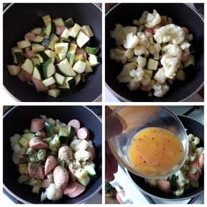 Жареные капуста и кабачки с сосисками