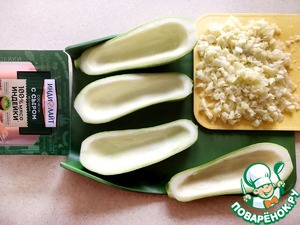 Лодочки из кабачков с сосиской Лодочки из кабачков с сосиской