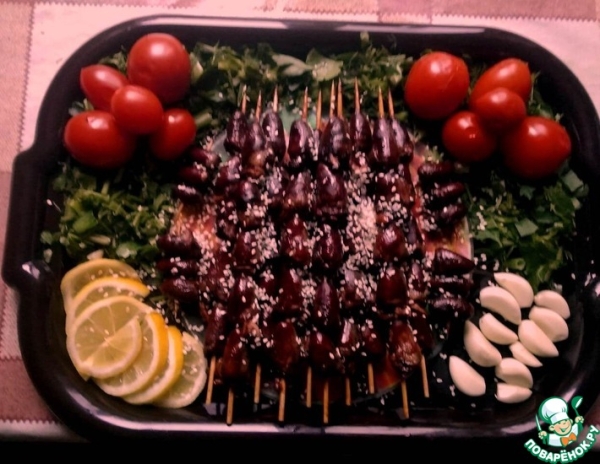 Маринованный шашлык из куриных сердечек Маринованный шашлык из куриных сердечек
