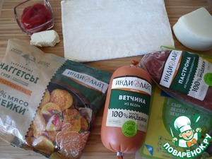 Мини-рулетики с ветчиной и наггетсами Мини-рулетики с ветчиной и наггетсами