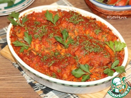 Минтай с овощами в томатном соусе Минтай с овощами в томатном соусе