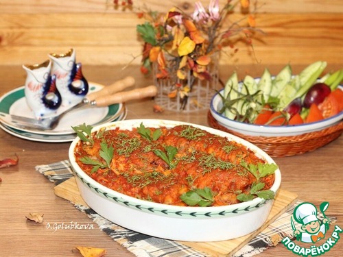 Минтай с овощами в томатном соусе Минтай с овощами в томатном соусе