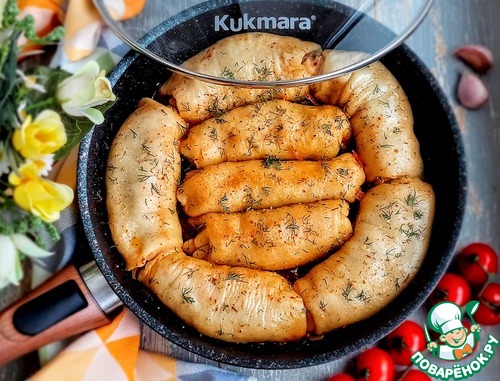 Пельменные рулетики с мясом и овощами