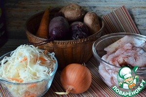 Винегрет с жареными кальмарами