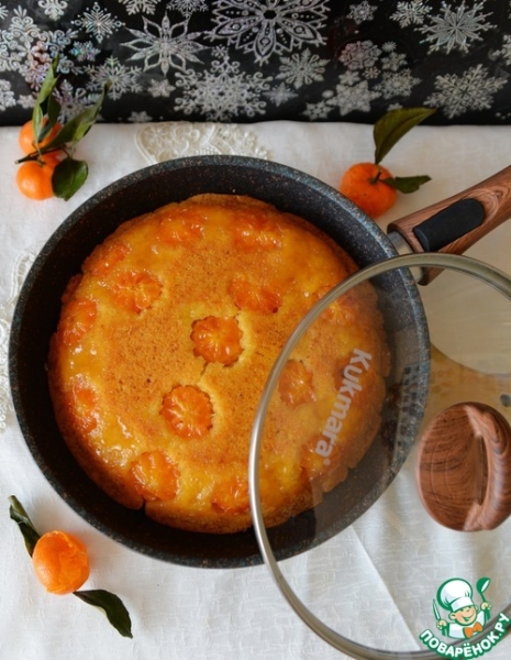 Кекс с мандаринами на сковороде