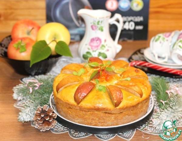 Тыквенно-творожный пирог с яблочной начинкой