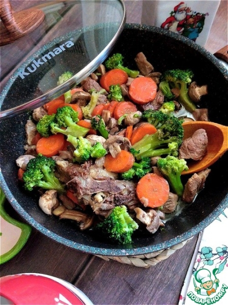 Баранина, тушёная с грибами и овощами Баранина, тушёная с грибами и овощами