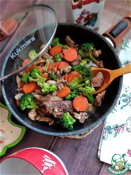 Баранина, тушёная с грибами и овощами Баранина, тушёная с грибами и овощами