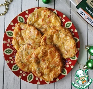 Творожные оладьи с овощами и ветчиной