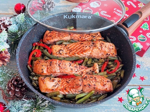 Форель запечённая со стручковой фасолью Форель запечённая со стручковой фасолью