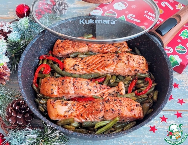 Форель запечённая со стручковой фасолью Форель запечённая со стручковой фасолью