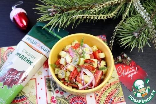 Картофельный салат с черри и копчеными колбасками Картофельный салат с черри и копчеными колбасками