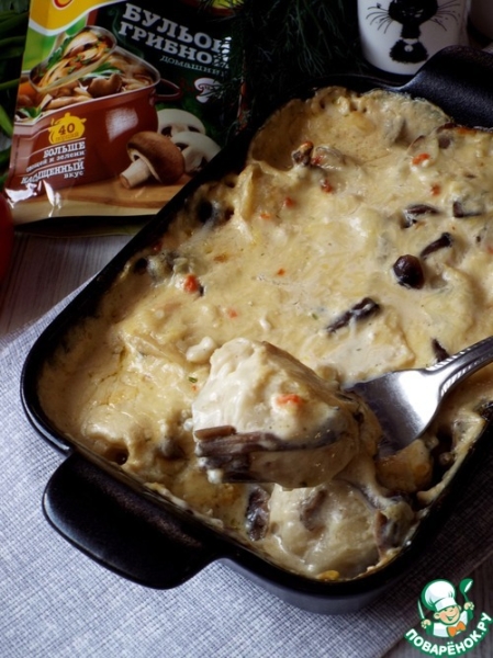 Пельмени, запеченные с маринованными опятами