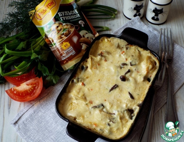 Пельмени, запеченные с маринованными опятами