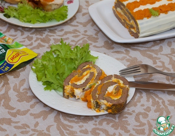 Рулет с печенью и морковью
