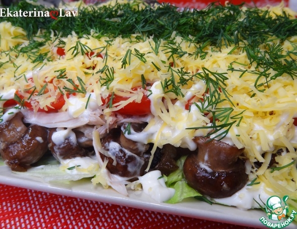 Салат "Эдем" с курицей и шампиньонами Салат "Эдем" с курицей и шампиньонами
