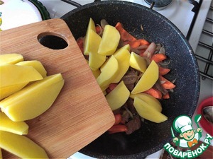 Тушёная говядина с грибами, горошком, картофелем