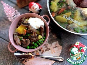 Тушёная говядина с грибами, горошком, картофелем